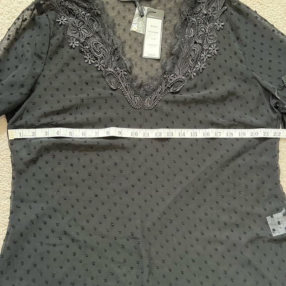 BCBGMaxAzria Swiss Dot Sheer Lace Detail Blouse In Black Size XL - Picture 14 of 15